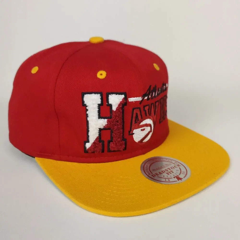 Atlanta Hawks Mitchell & Ness NBA‎ Snapback Hat Cap 3D Logo Chenille H Red NWT